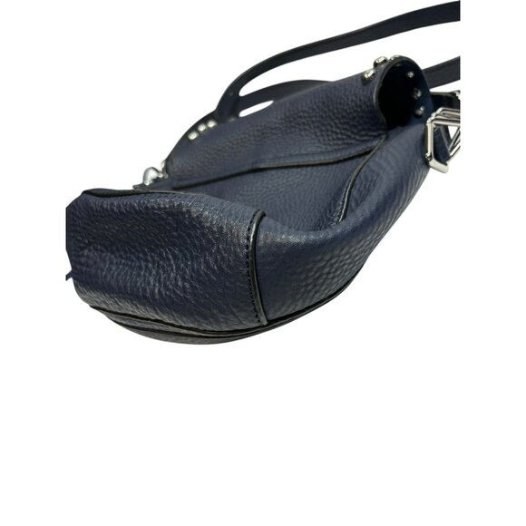 Rebecca Minkoff Half Moon Studded Leather Unlined Saddle Bag Navy Blue Biker - Picture 7 of 7